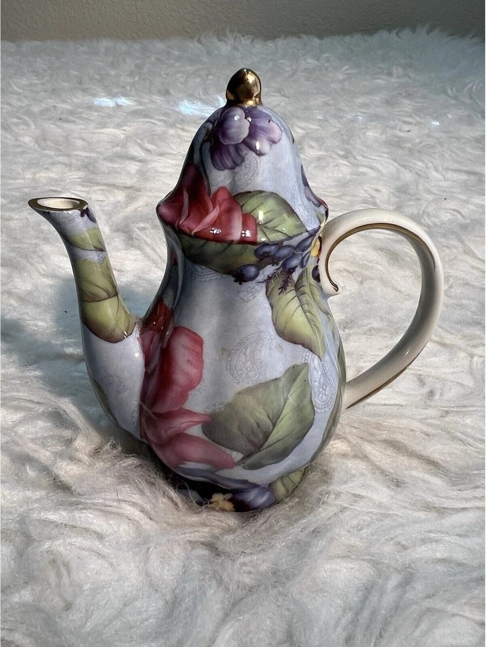 Apropos Home Teapot Night Light Porcelain: Floral & Fruit Decor